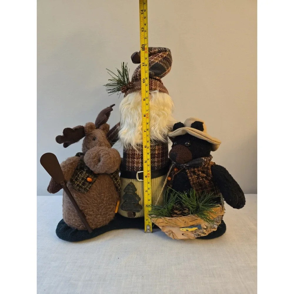 Vtg Napco Mimi Doll Santa Claus Moose and Black Bear Plush Figurine 12x12 Cabin